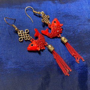 Chinese celebratory red fish earrings